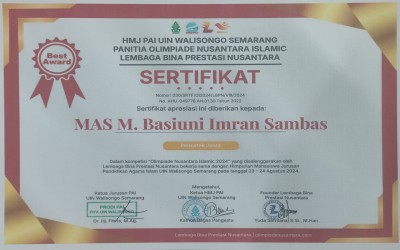 Madrasah Aliyah Basiuni Imran sambas mendapat sertifikat apresiasi sebagai pencetak juara dalam kompetisi Olimpiade Nusantara Islamic 2024
